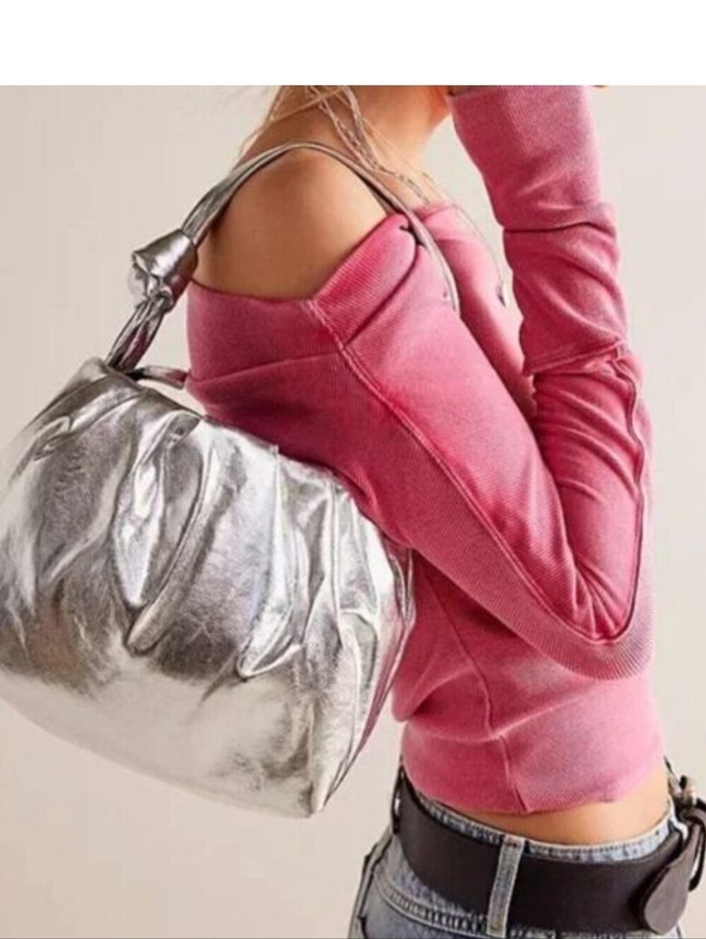 Free People Viva La Vegan Silver/ Metallic Chain-Accent Women's Shoulder Bag